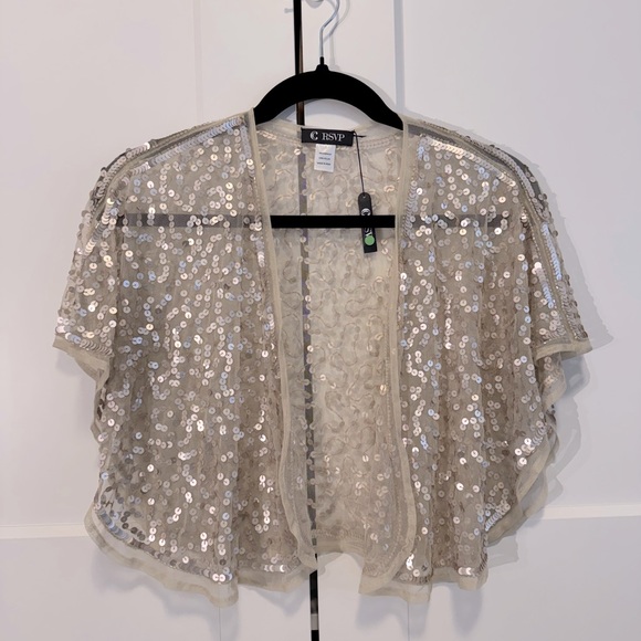 Shoulder Shrug, Prom, Bridal Cape, Champagne Color, OneSize, Sequined, Formal - Picture 1 of 3